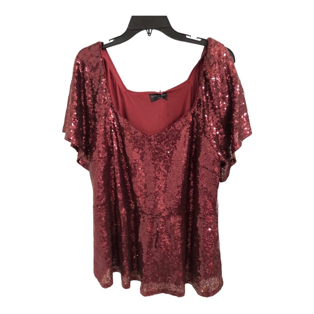 Lane Bryant dark red burgundy sweetheart neck sequin blouse size 20 new